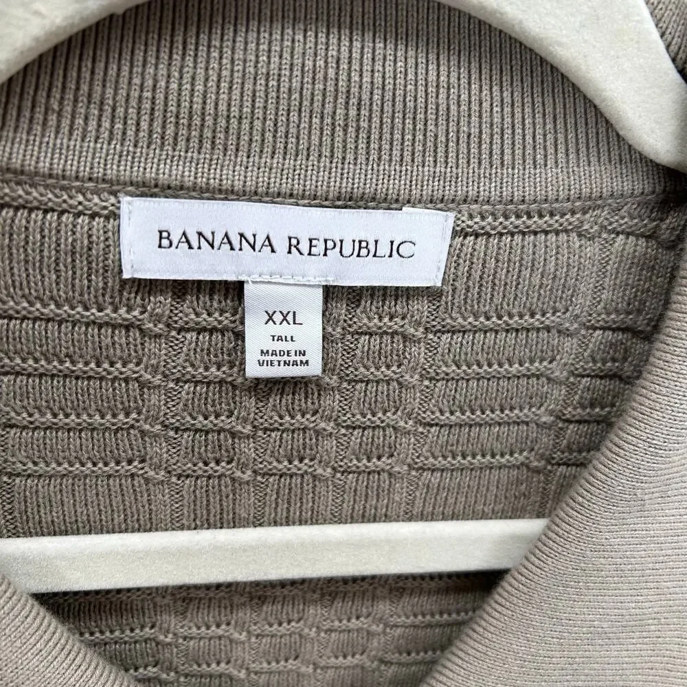 Banana Republic men’s cardigan tan button up plaid textured Fall ‘25 XXL Tall